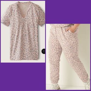 VS PINK OUTFIT CAMPUS TEE & JOGGERS SET LEOPARD XL